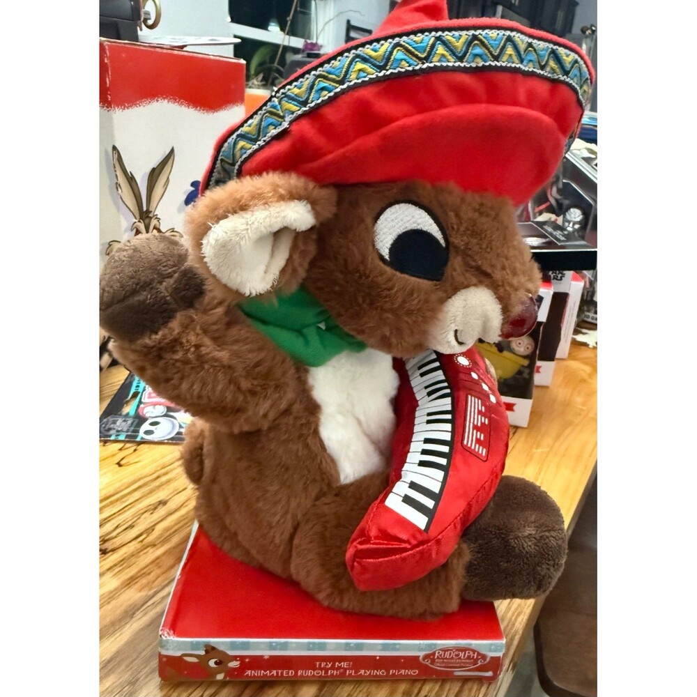 Dan Dee Animated Christmas Plush Rudolph the Red-Nosed Reindeer Sombrero Piano - Picture 5 of 12